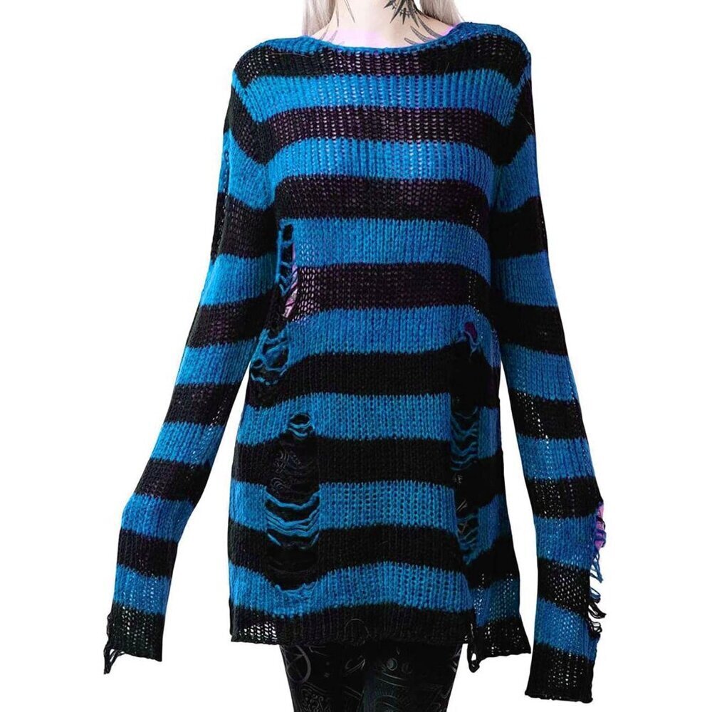 Women's Ripped Knit Sweater Dress Long Sleeve Off Shoulder Casual